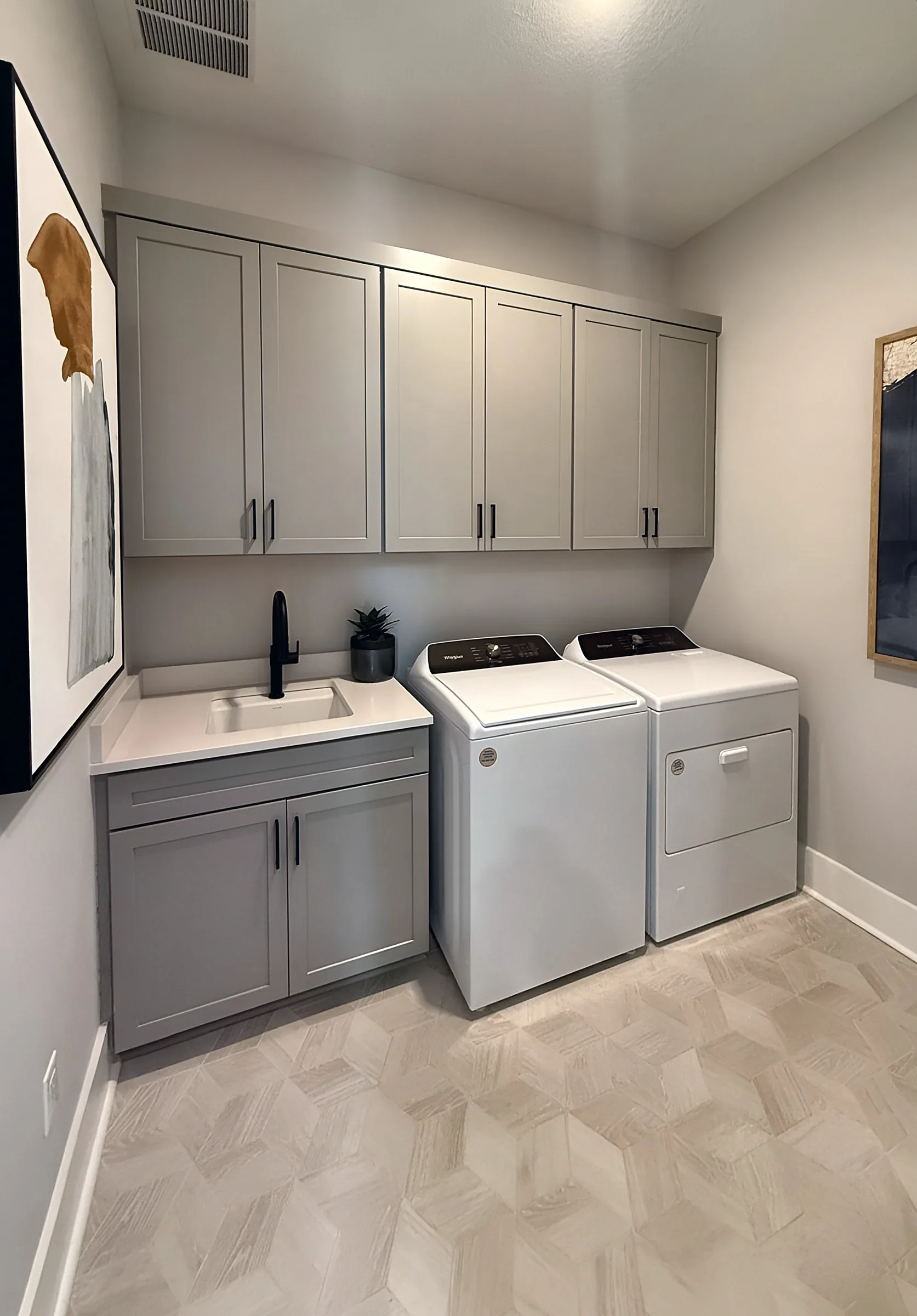 Gray Shaker Laundry Cabinets with Sink Base — Panama City Beach